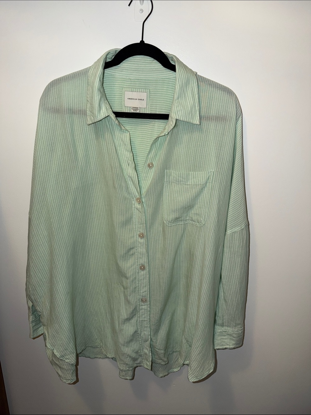 American Eagle Outfitters Mint Green Striped Button-Down Shirt